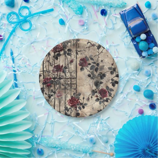 Viktorianisch Gotische Gartenmuster Rose Muster Pappteller (Party)