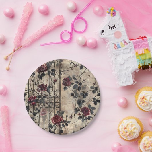 Viktorianisch Gotische Gartenmuster Rose Muster Pappteller (Party)