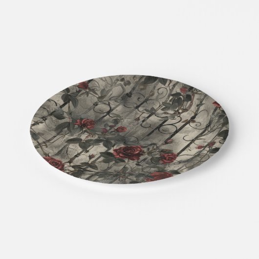 Viktorianisch Gotische Gartenmuster Rose Muster Pappteller (Schrägansicht)