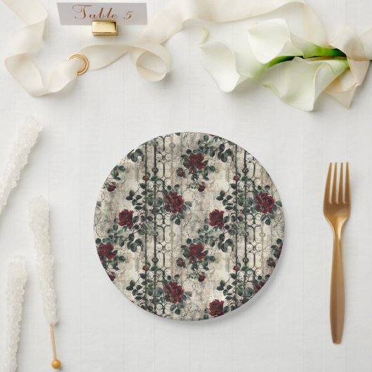 Viktorianisch Gotische Gartenmuster Rose Muster Pappteller (Hochzeit)