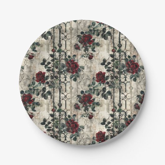 Viktorianisch Gotische Gartenmuster Rose Muster Pappteller (Vorderseite)