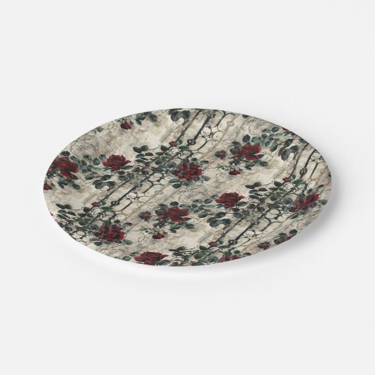 Viktorianisch Gotische Gartenmuster Rose Muster Pappteller (Schrägansicht)