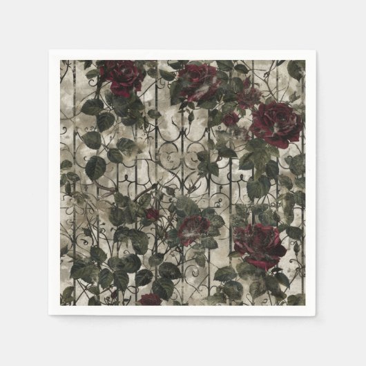 Viktorianisch Gotische Gartenmuster Rose Muster Serviette (Vorderseite)