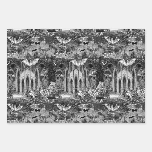 Viktorianisch gotisches Schwarz-Weiß-Goulish Geschenkpapier Set (Vorderseite 3)