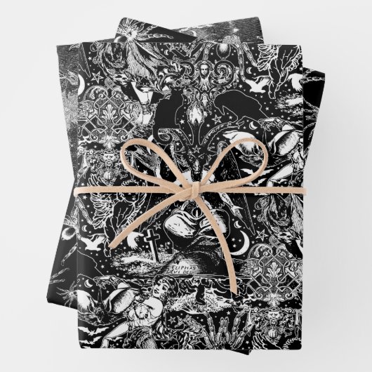 Viktorianisch gotisches Schwarz-Weiß-Goulish Geschenkpapier Set (Beispiel)