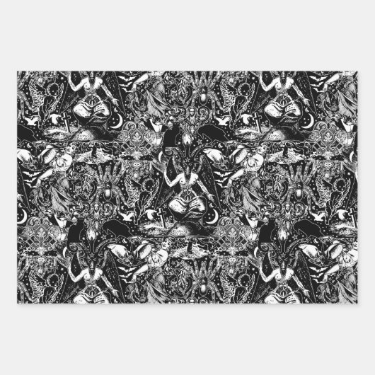 Viktorianisch gotisches Schwarz-Weiß-Goulish Geschenkpapier Set (Vorderseite)