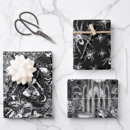 Viktorianisch gotisches Schwarz-Weiß-Goulish Geschenkpapier Set