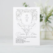 Viktorianisch-Gray-Monogram-Wappen-Hochzeit Einladung (Stehend Vorderseite)