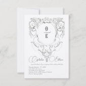 Viktorianisch-Gray-Monogram-Wappen-Hochzeit Einladung (Vorderseite)