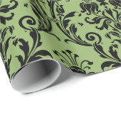 Viktorianisch-grüner und schwarzer Floral-Wirbelkö Geschenkpapier (Rolleneckpunkt)