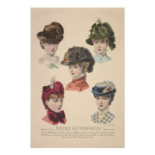 Viktorianisch-Hat-Sammlung Französischer Mode-Plat Poster