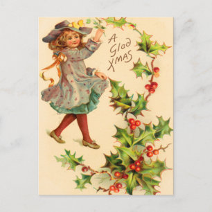 Viktorianisch Holly Holiday, Weihnachts-Postkarte Feiertagspostkarte