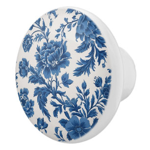 Viktorianisch inspiriert Blumendruck in Blau und W Keramikknauf