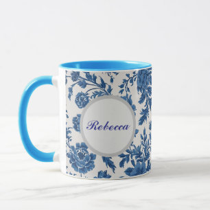 Viktorianisch inspiriert Blumendruck in Blau und W Tasse