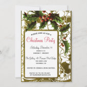 Viktorianisch Lacy Gold Frame & Holly Christmas Pa Einladung (Vorderseite)