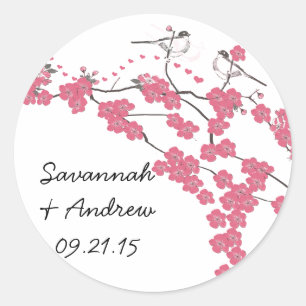 Viktorianisch Love Bird Cherry Blossom Hochzeitsau Runder Aufkleber