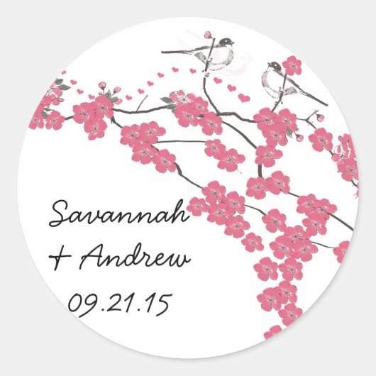 Viktorianisch Love Bird Cherry Blossom Hochzeitsau Runder Aufkleber (Vorderseite)