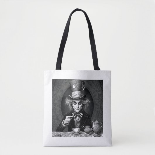 Viktorianisch Mad Hatter Black & White Tasche (Vorderseite)