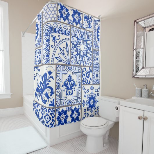 Viktorianisch Majolica: Patchwork Fliesenmuster. Duschvorhang (Beispiel)