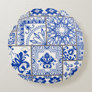 Viktorianisch Majolica: Patchwork Fliesenmuster. Rundes Kissen