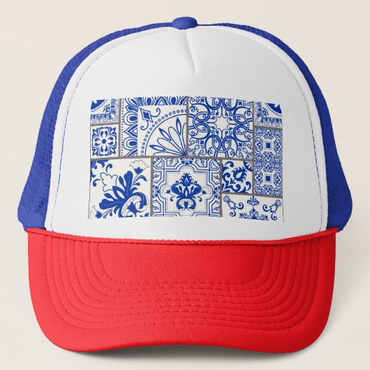 Viktorianisch Majolica: Patchwork Fliesenmuster. Truckerkappe (Vorderseite)