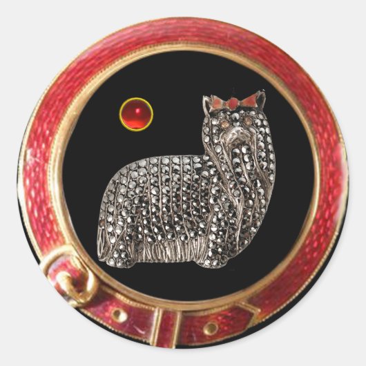 VIKTORIANISCH MINIATURE DOG PORTRAIT Yorkshire Ter Runder Aufkleber (Vorderseite)