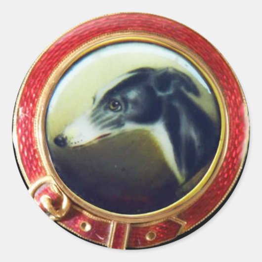 VIKTORIANISCH MINIATURE DOG PORTRAITS Irish Greyho Runder Aufkleber (Vorderseite)