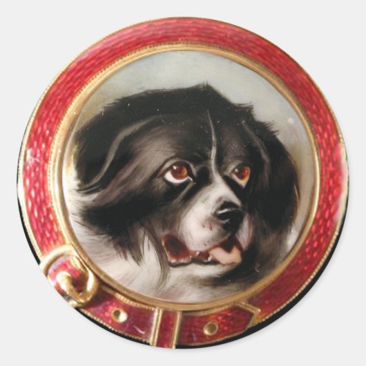 VIKTORIANISCH MINIATURE DOG PORTRAITS Neufundland Runder Aufkleber (Vorderseite)
