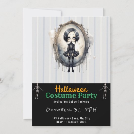 Viktorianisch Mirror Gothic Girl Black Halloween Einladung (Vorderseite)