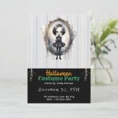 Viktorianisch Mirror Gothic Girl Black Halloween Einladung (Stehend Vorderseite)
