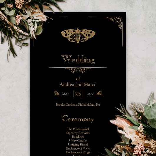 Viktorianisch Moth Elegant Gothic Wedding Program