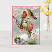 Viktorianisch Osterkarte - Vögel bringen Gruß! Karte (Gelbe Blume)