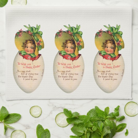 Viktorianisch Ostern, Vintages Mädchen mit Bonnet  Geschirrtuch (Gefaltet)