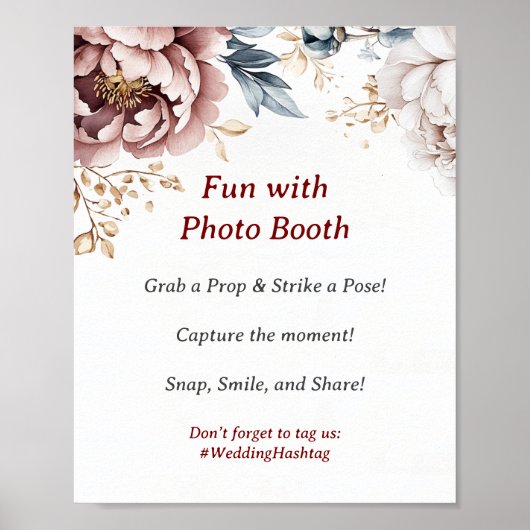 Viktorianisch Peony Luxe Wedding Foto Booth Sign Poster (Vorne)
