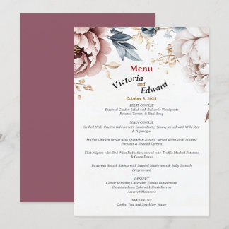 Viktorianisch Peony Luxe Wedding Menu Card 5"x7" Menükarte