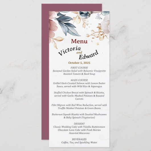 Viktorianisch Peony Luxe Wedding Menu Card Menükarte (Vorne/Hinten)