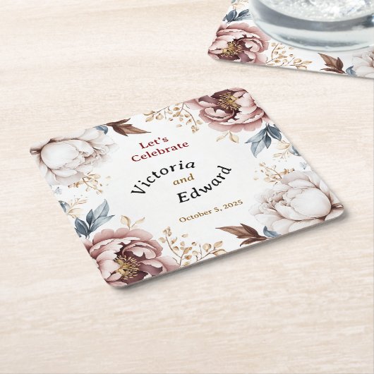 Viktorianisch Peony Luxe Wedding Paper Untersetzer (angewinkelt)