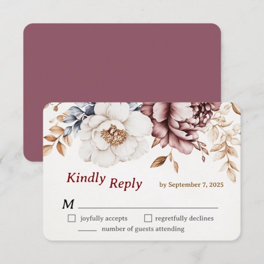 Viktorianisch Peony Luxe Wedding RSVP Card Karte (Vorne/Hinten)