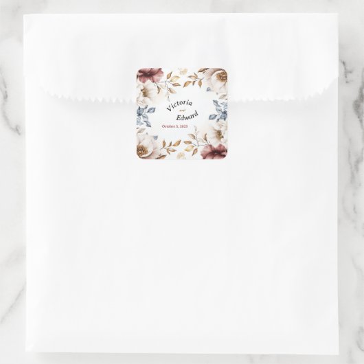 Viktorianisch Peony Luxe Wedding Umschlag Aufklebe Quadratischer Aufkleber (Tasche)