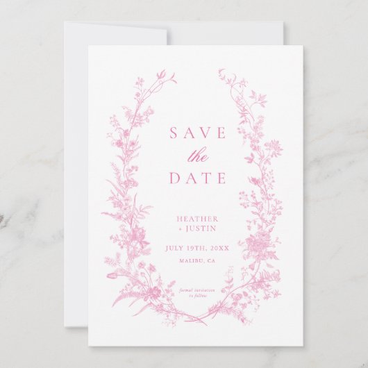 Viktorianisch Pink Floral Dusty Blue Wedding Save The Date (Vorderseite)