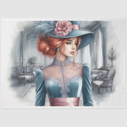 Viktorianisch Red Head Beauty Decoupage Seidenpapier (Vorderseite)