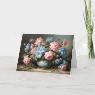 Viktorianisch rosa, blaue Blumen in Vase Still Lif Karte