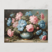 Viktorianisch rosa, blaue Blumen in Vase Still Lif Postkarte (Vorderseite)