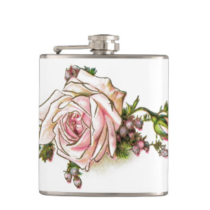 Viktorianisch rosa Rose und Buds Flachmann
