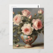 Viktorianisch rosa Rosen in einer Vase Postkarte (Vorne/Hinten)