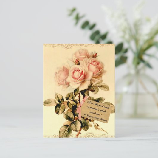 Viktorianisch rosa Rosen mit Motivierend Zitat Postkarte (Stehend Vorderseite)