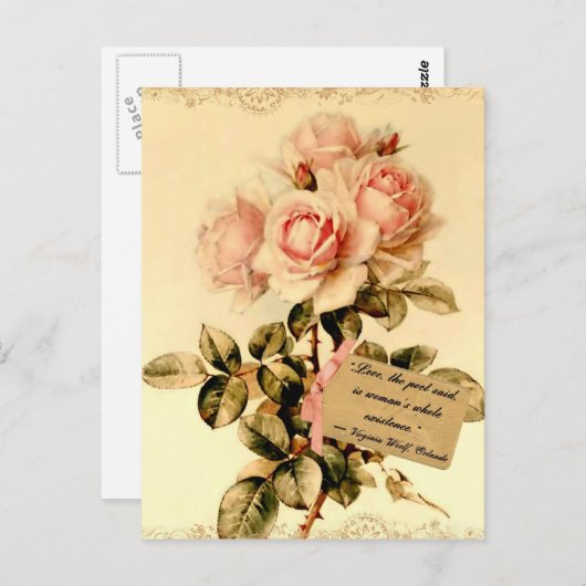 Viktorianisch rosa Rosen mit Motivierend Zitat Postkarte (Vorne/Hinten)