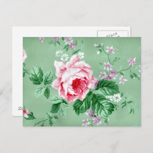 Viktorianisch rosa Rosen Postkarte (Vorne/Hinten)