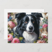 Viktorianisch rosa Roses Border Collie Postkarte (Vorne/Hinten)