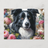 Viktorianisch rosa Roses Border Collie Postkarte (Vorderseite)